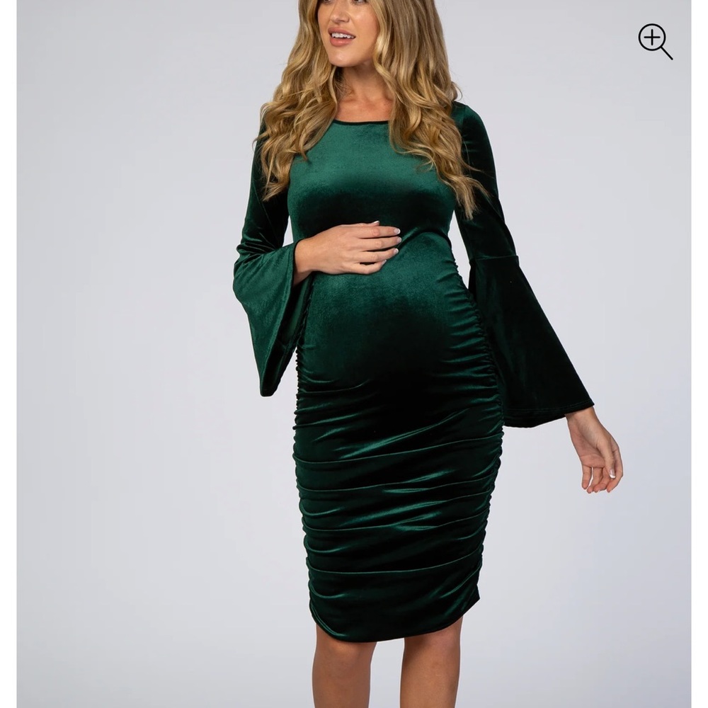 Green velvet maternity dress